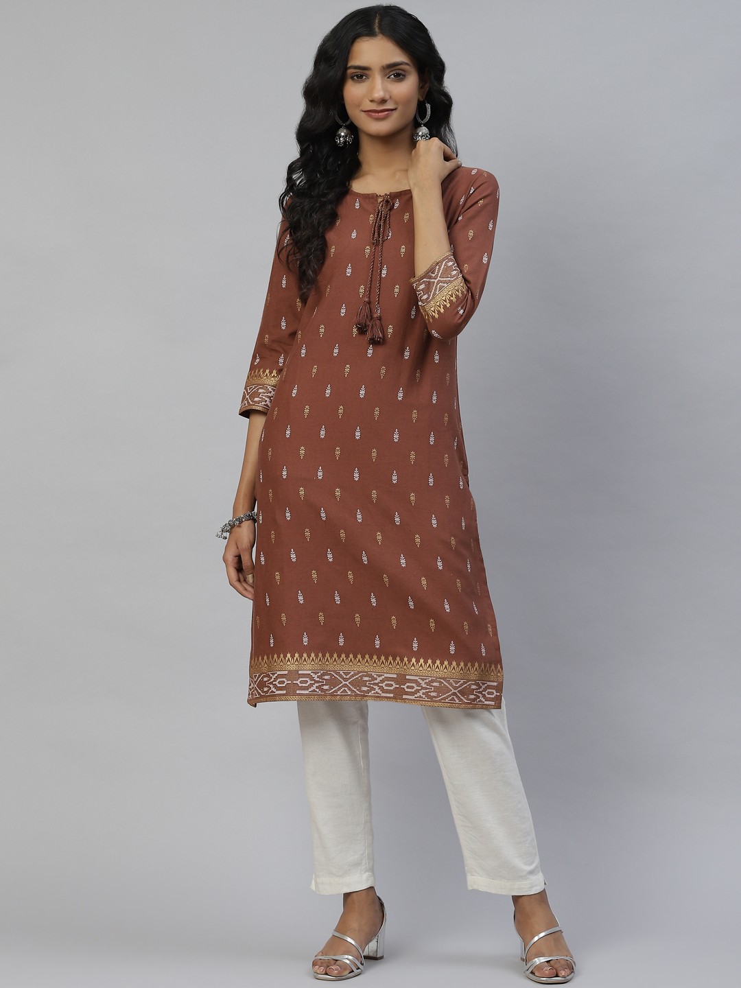 

DESI BEATS Women Brown Ethnic Motifs Printed Cotton Kurta