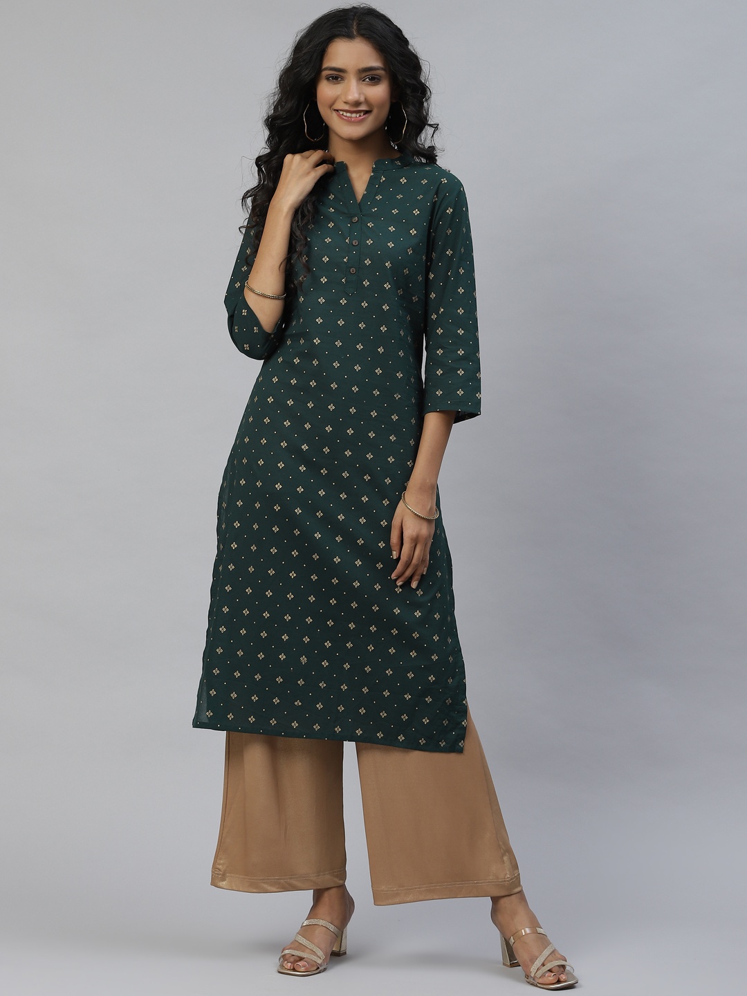 

DESI BEATS Women Green Ethnic Motifs Printed Cotton Kurta