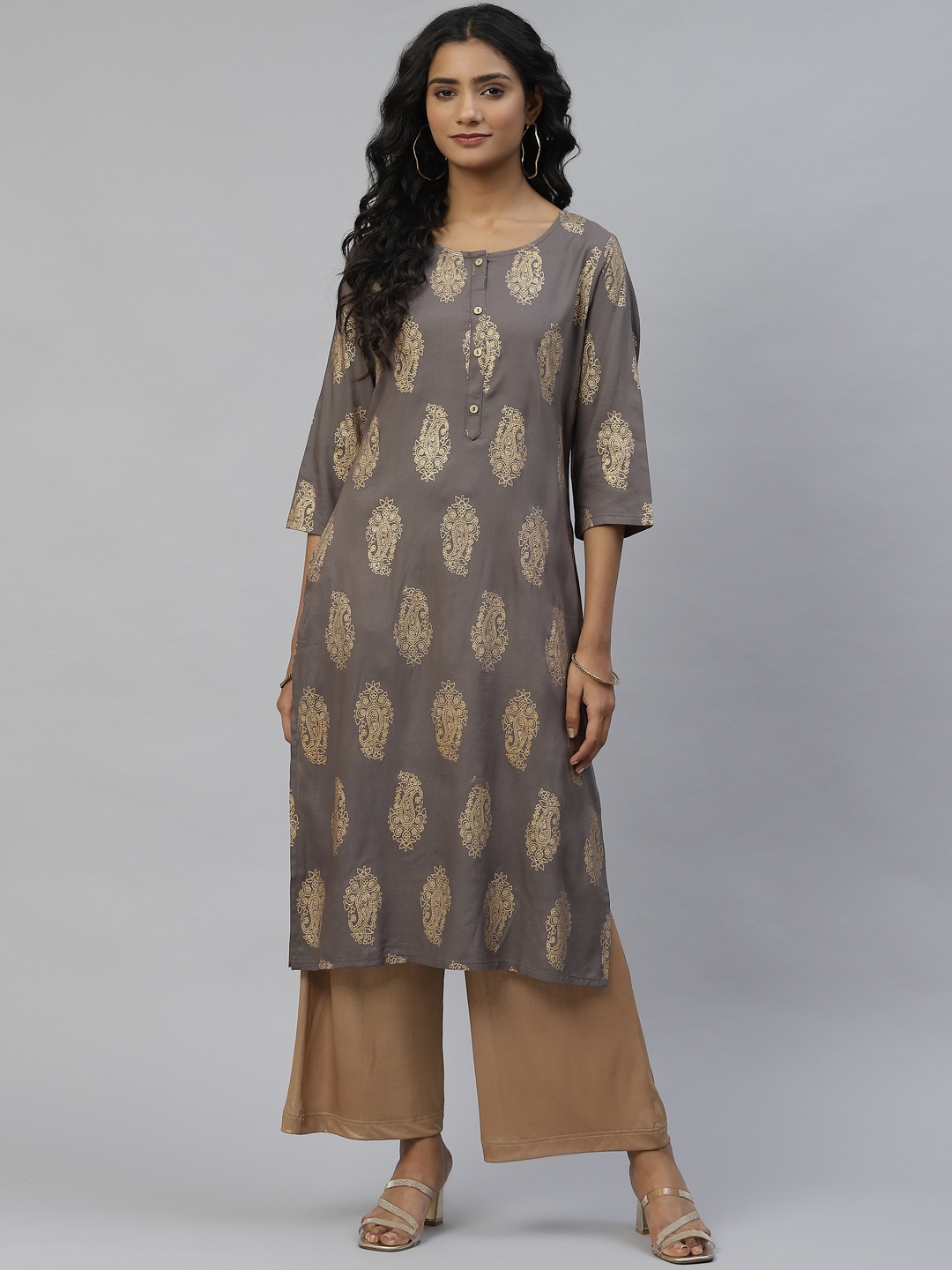 

DESI BEATS Women Grey Ethnic Motifs Printed Kurta