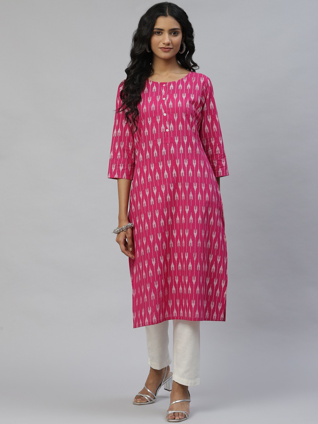 

DESI BEATS Women Pink Printed Cotton Kurta