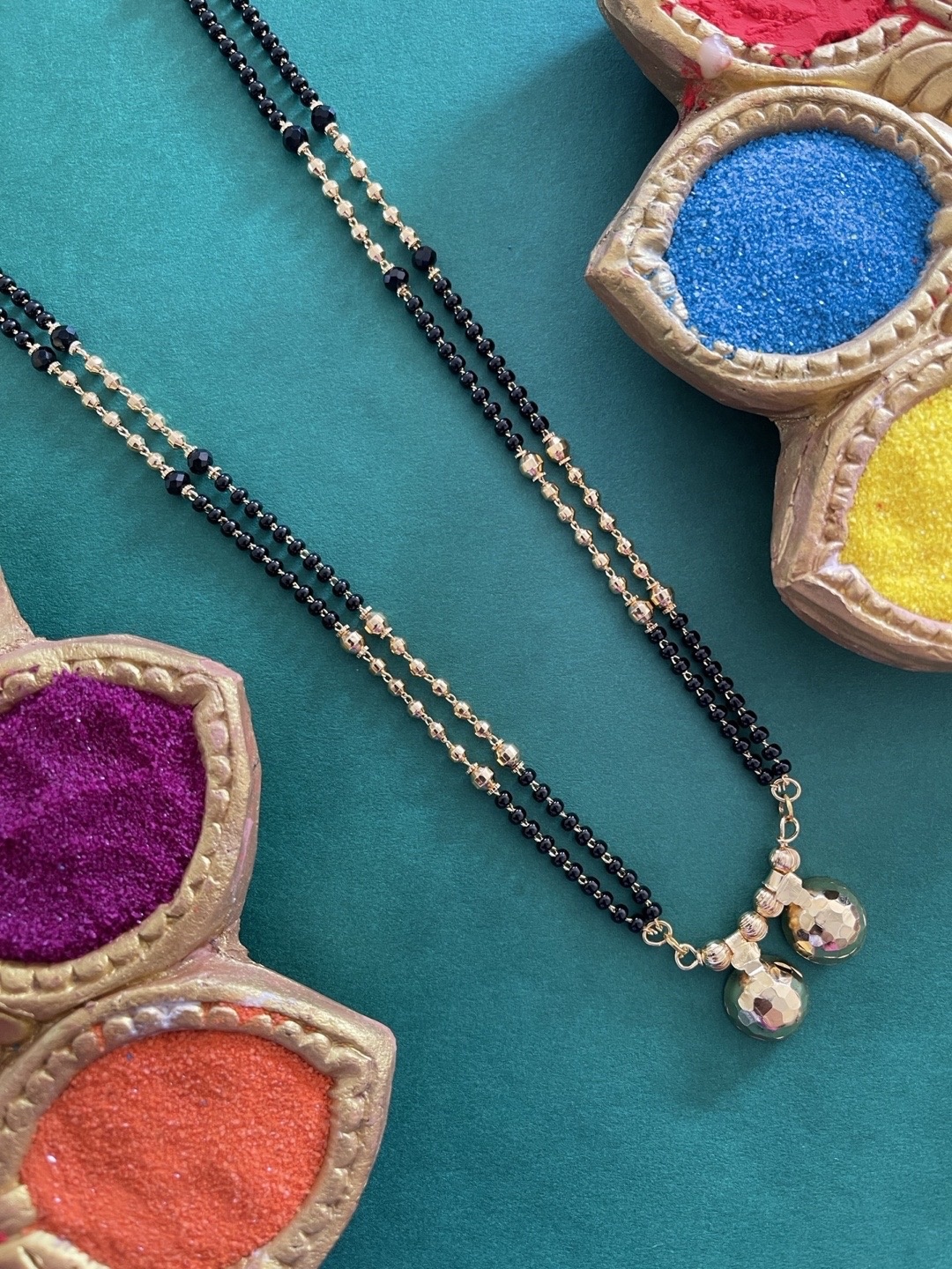 

Digital Dress Room Gold-Plated & Black Beaded Mangalsutra