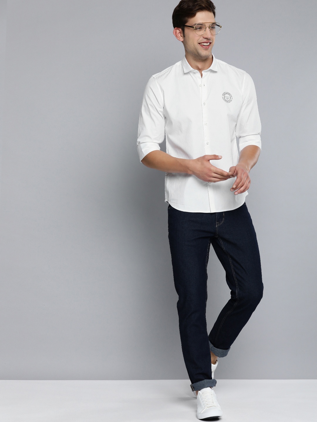 

Mast & Harbour Men White Solid Pure Cotton Casual Shirt With Typography Detail