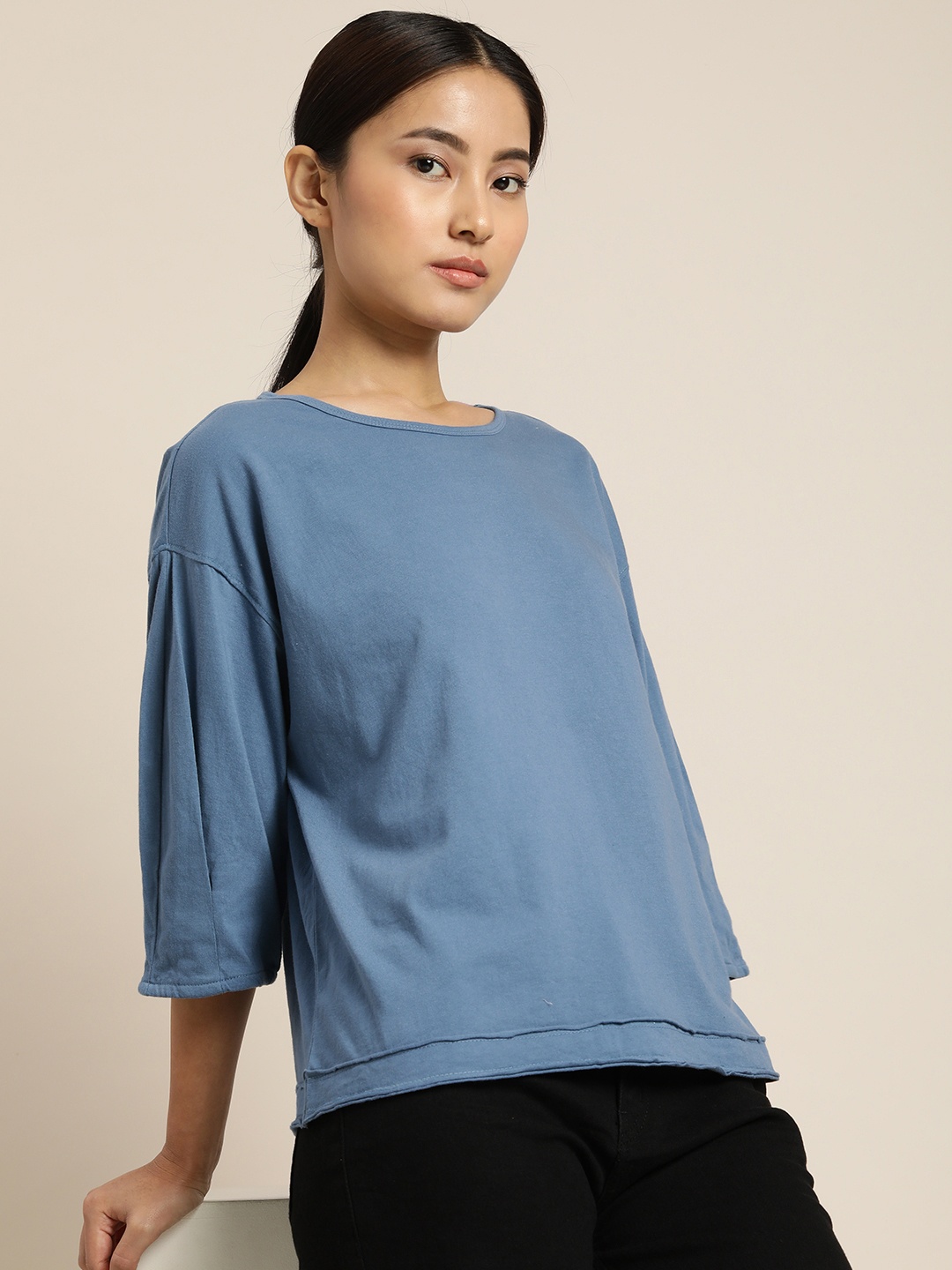 

ether Kora Collection Blue Sustainable Naturally Dyed Fabric Pure Cotton Boxy T-shirt