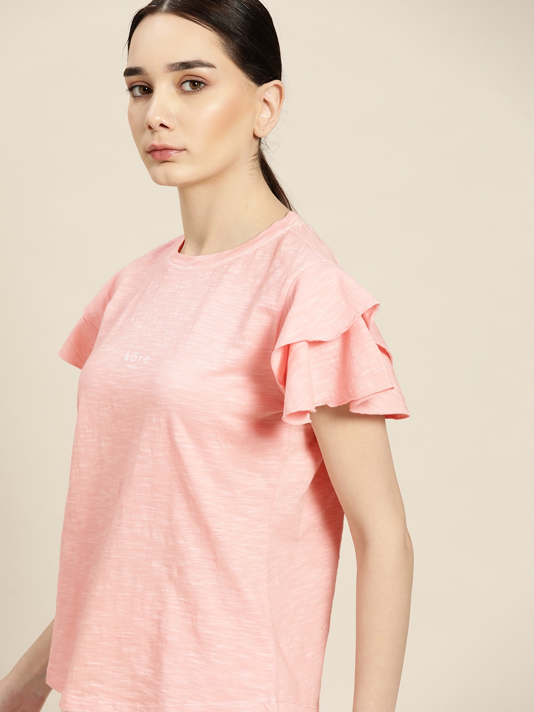 

ether Kora Collection Sustainable Naturally Dyed Layered Sleeves Pure Cotton T-shirt, Pink