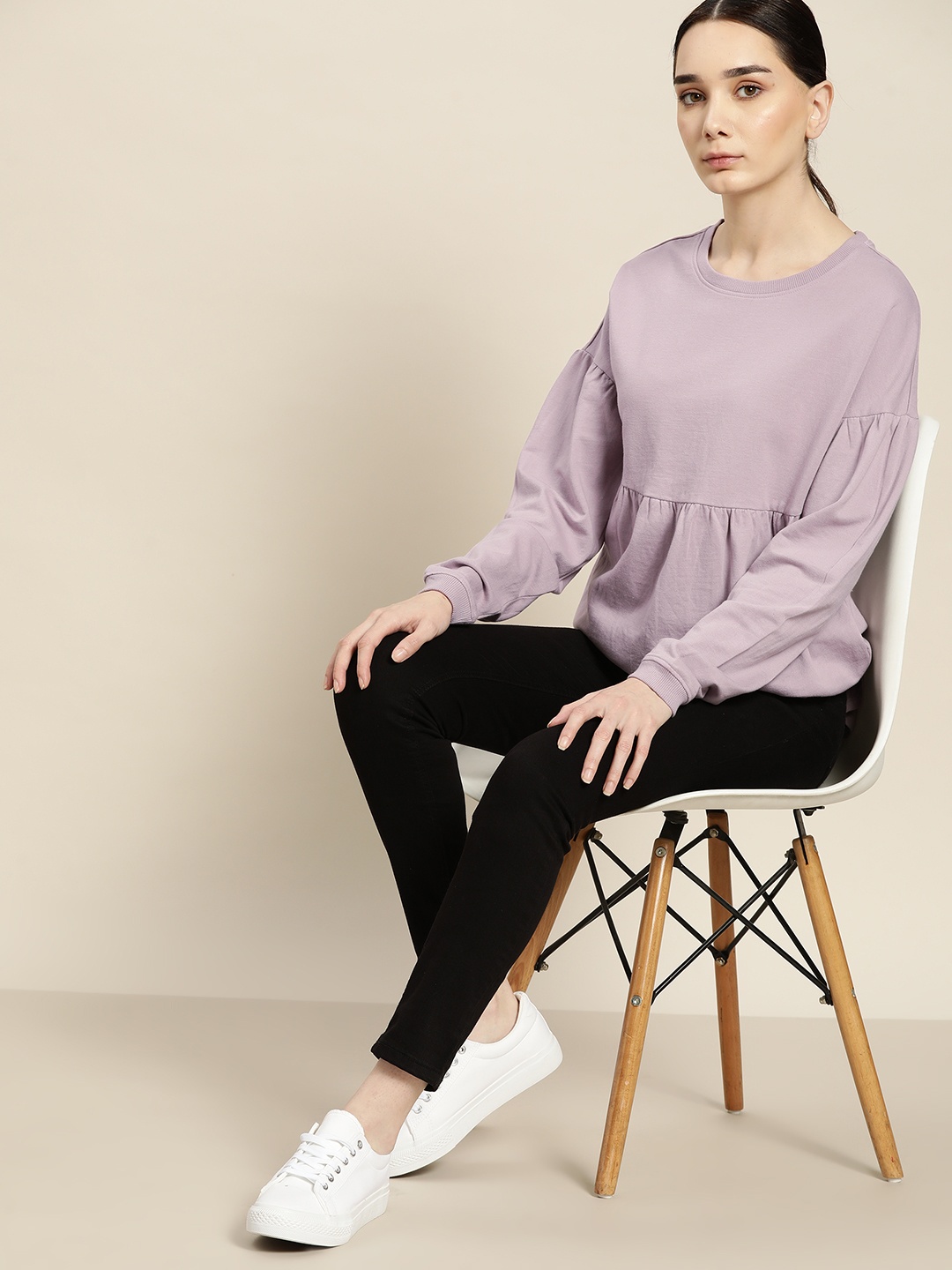 

ether Kora Collection Lavender Sustainable Naturally Dyed Fabric Round Neck Longline Top