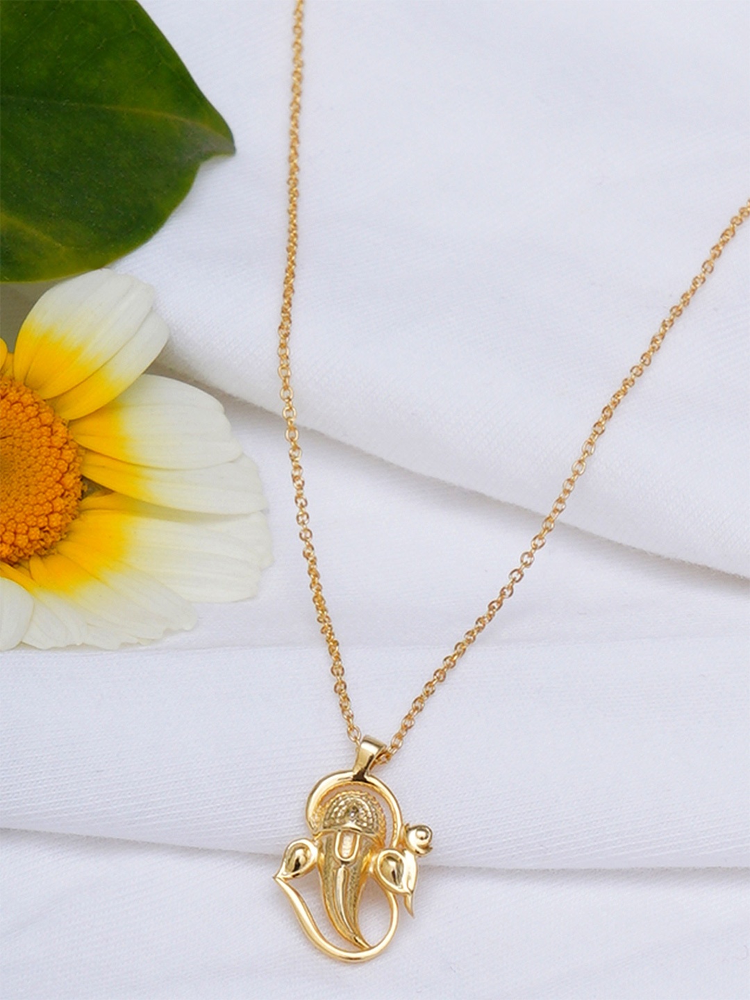 

KUNUZ Gold-Plated CZ-Studded Ganesha-Shaped Pendant With Chain