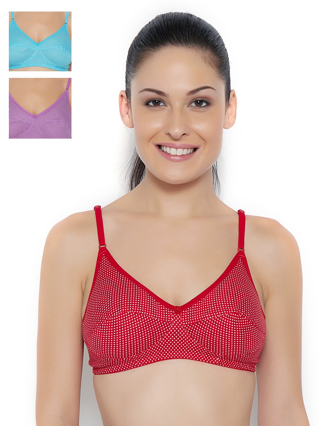 

Floret Pack of 3 Printed Full-Coverage Bras, Red