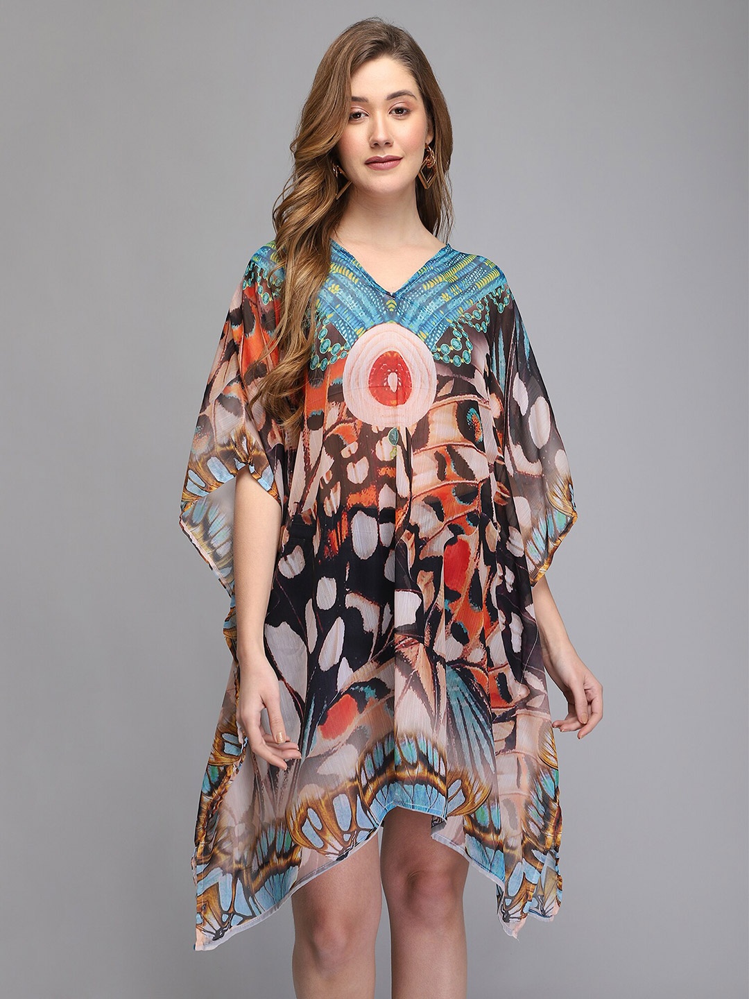 

Aditi Wasan Multicoloured Print Flared Sleeve Kaftan Dress, Multi