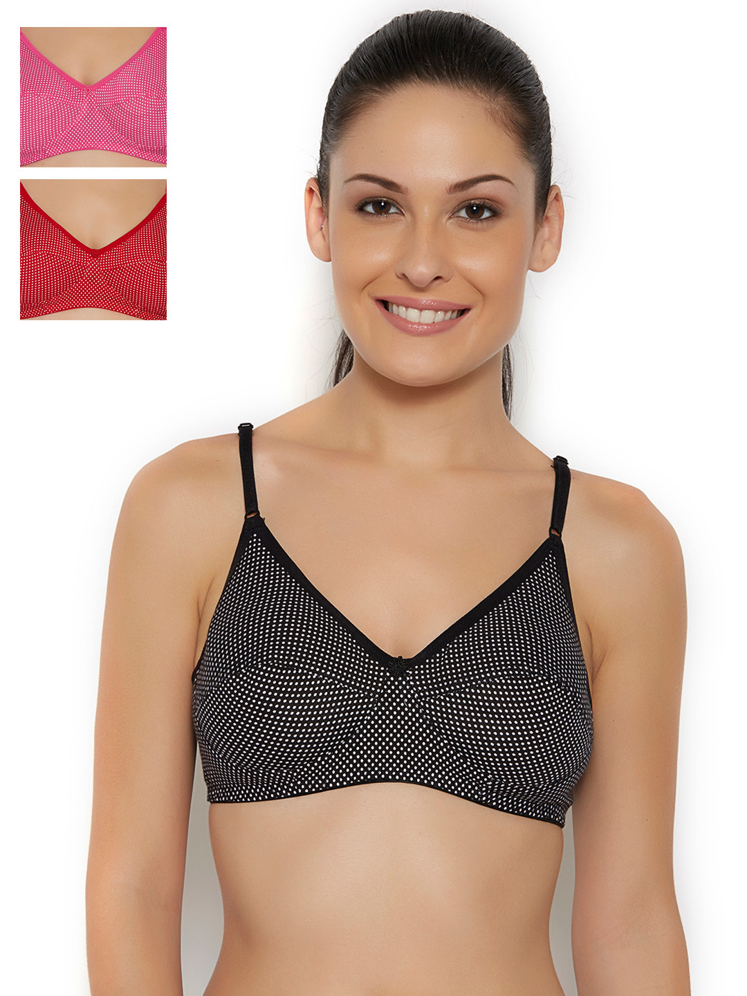 

Floret Pack of 3 Printed Full-Coverage Bras, Black