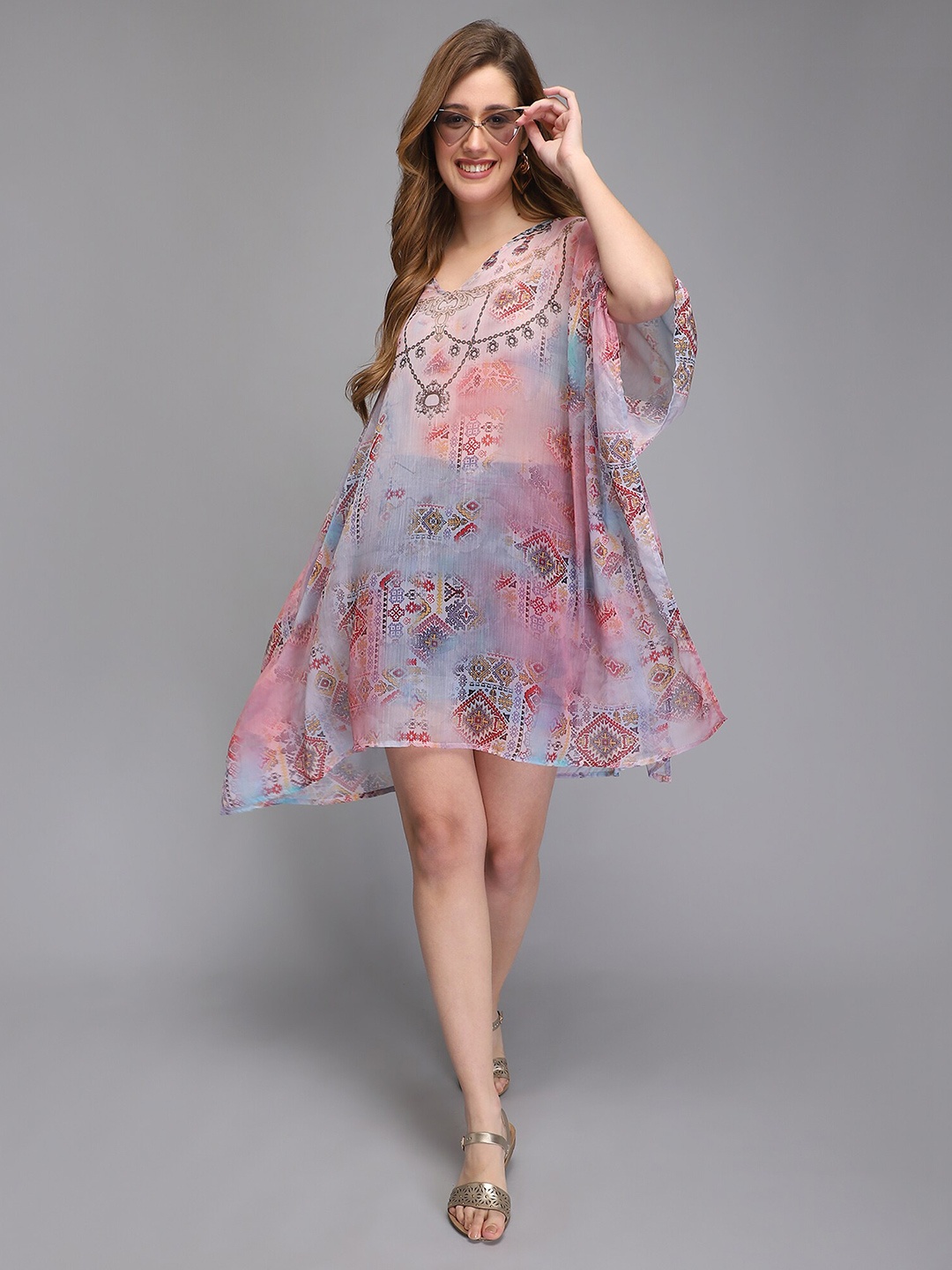 

Aditi Wasan Multicoloured Ethnic Motifs Kaftan Dress, Multi