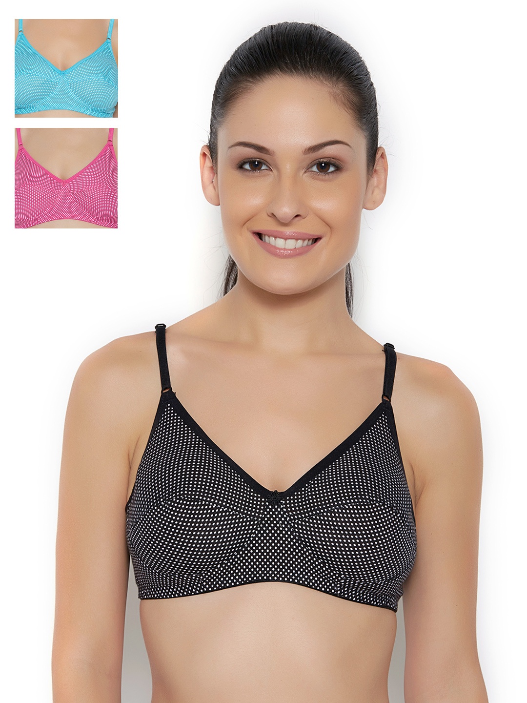 

Floret Pack of 3 Printed Full-Coverage Bras, Black