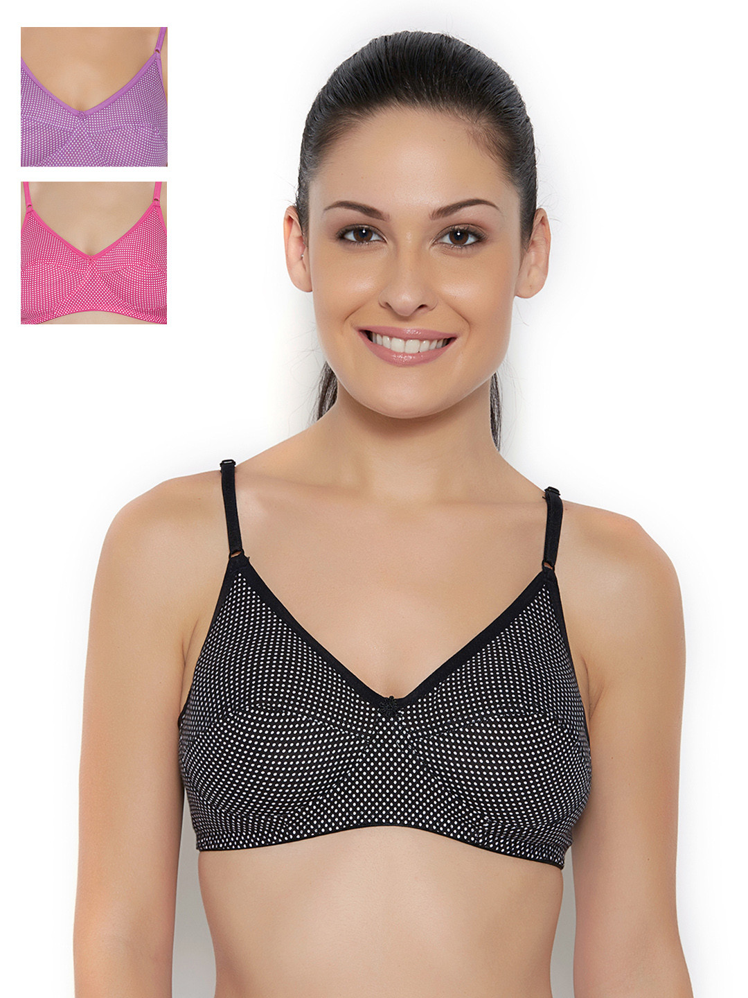 

Floret Pack of 3 Printed Full-Coverage Bras, Black