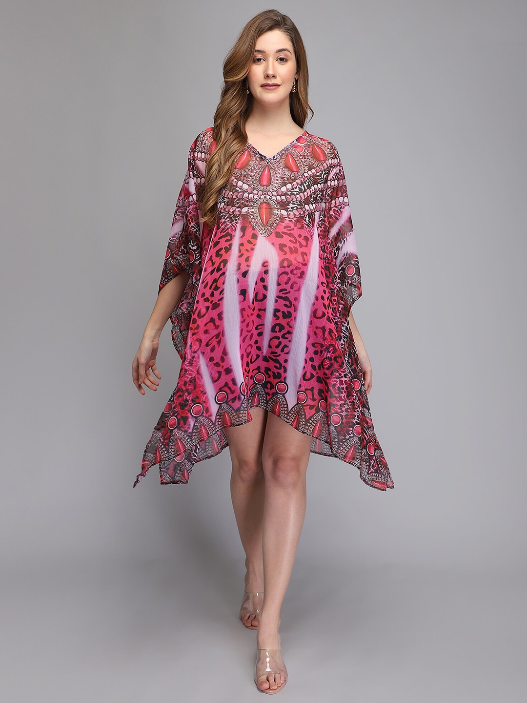 

Aditi Wasan Pink Ethnic Motifs Kaftan Dress