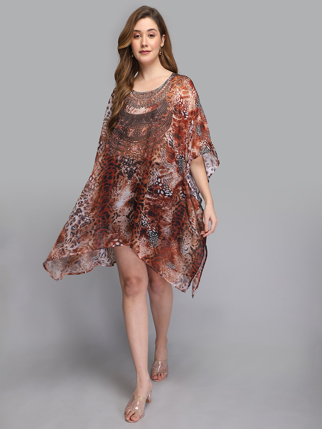 

Aditi Wasan Brown Print Flared Sleeve Kaftan Dress