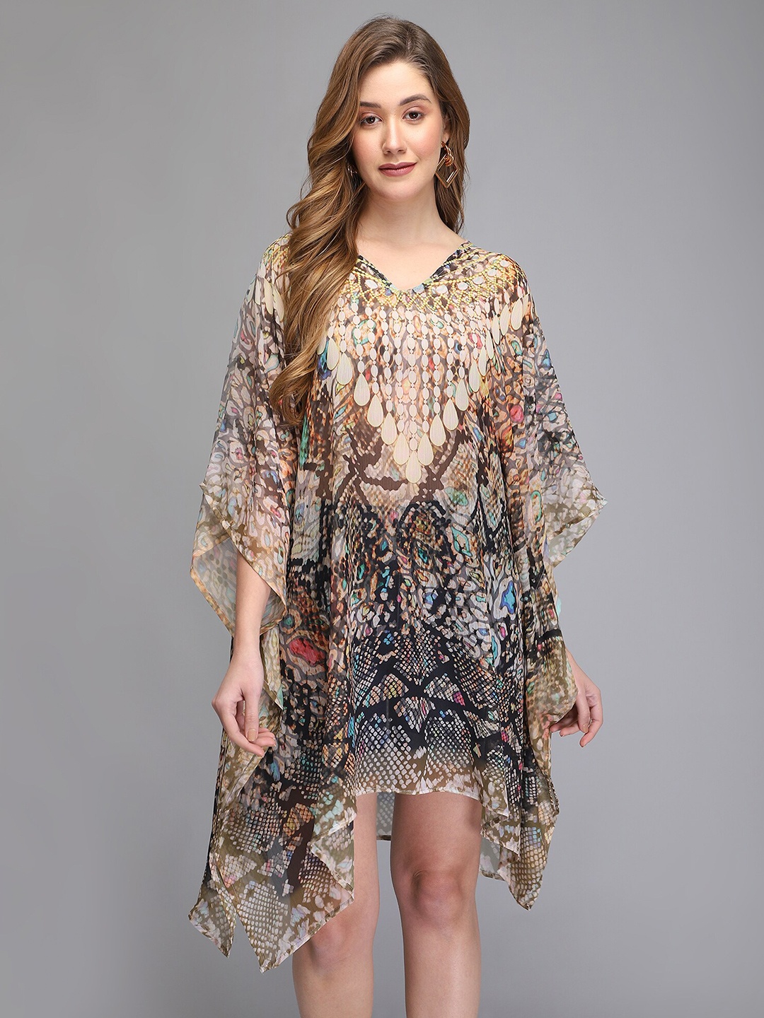 

Aditi Wasan Multicoloured Chiffon Kaftan Dress, Multi