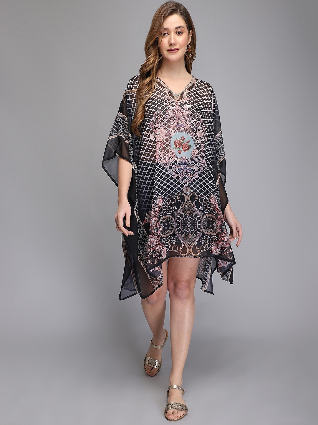 

Aditi Wasan Black Ethnic Motifs Kaftan Dress