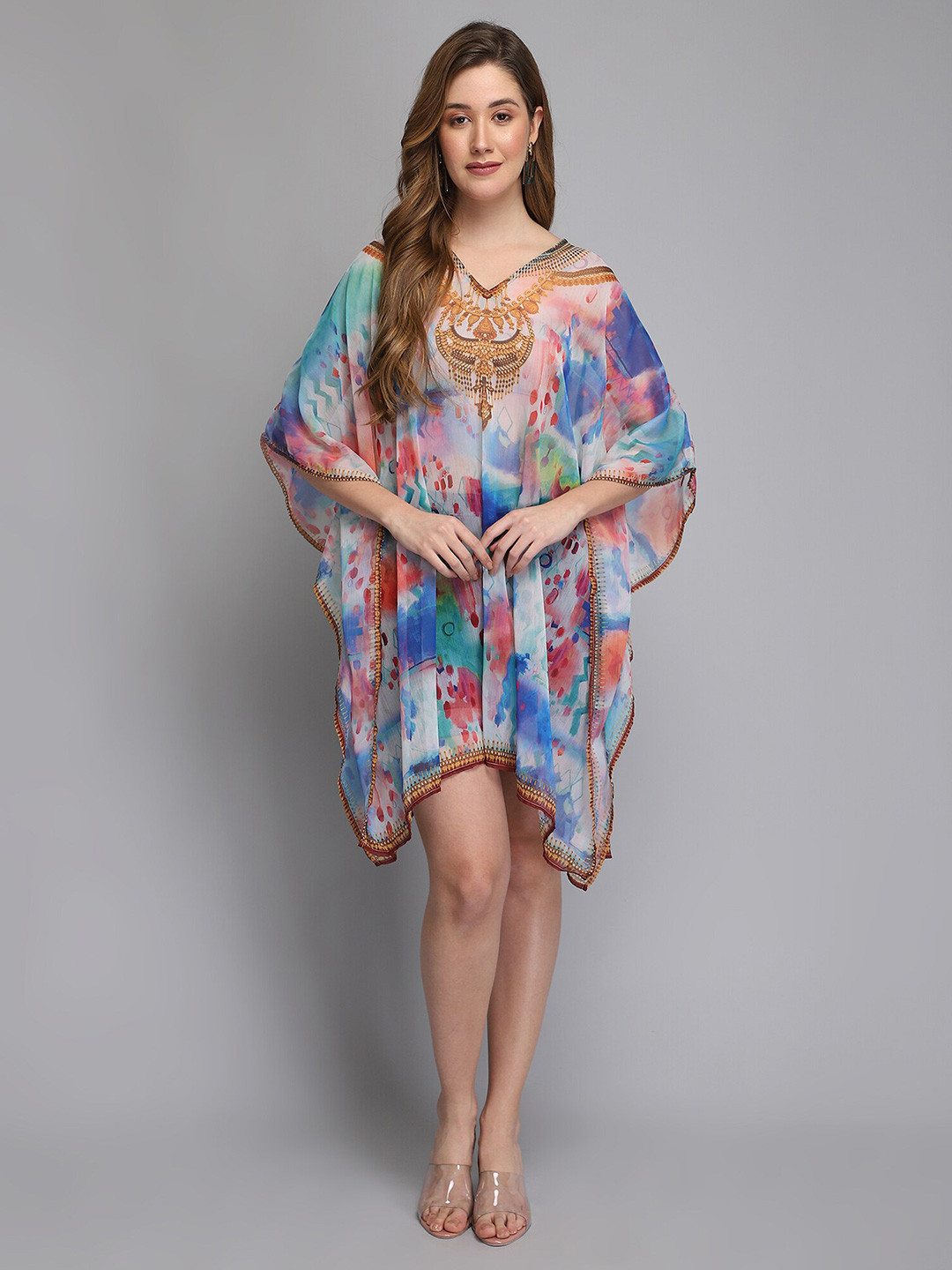 

Aditi Wasan White Ethnic Motifs Kaftan Dress