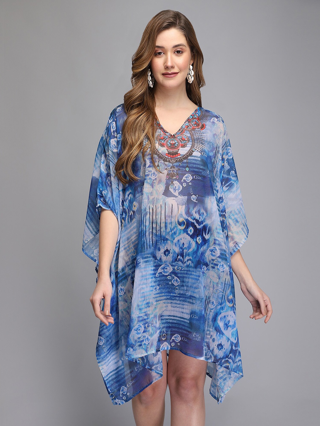 

Aditi Wasan Blue Ethnic Motifs Kaftan Dress