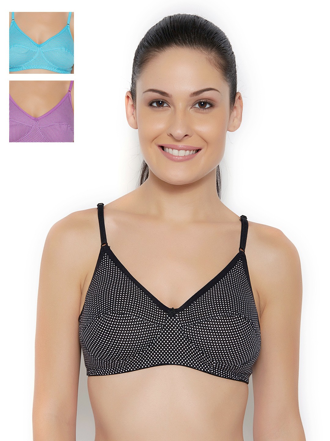 

Floret Pack of 3 Printed Full-Coverage Bras, Black