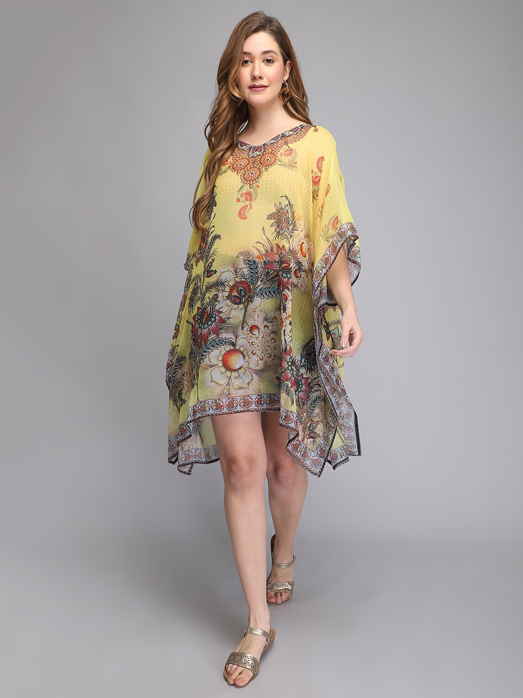 

Aditi Wasan Yellow Floral Kaftan Dress