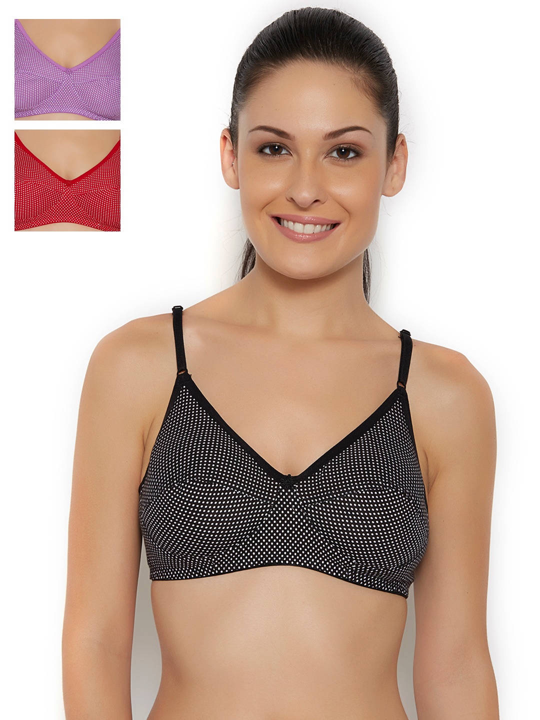 

Floret Pack of 3 Printed Full-Coverage Bras, Black