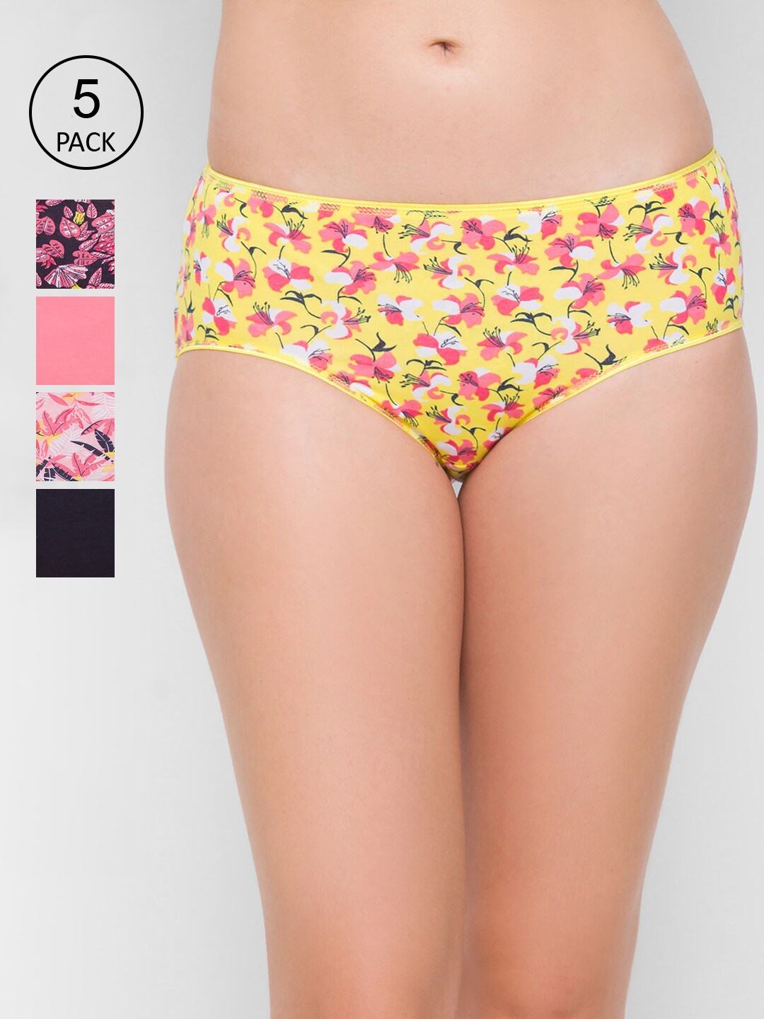 

Juliet Women Pack Of 5 Floral Printed Cotton Hipster Briefs, Yellow