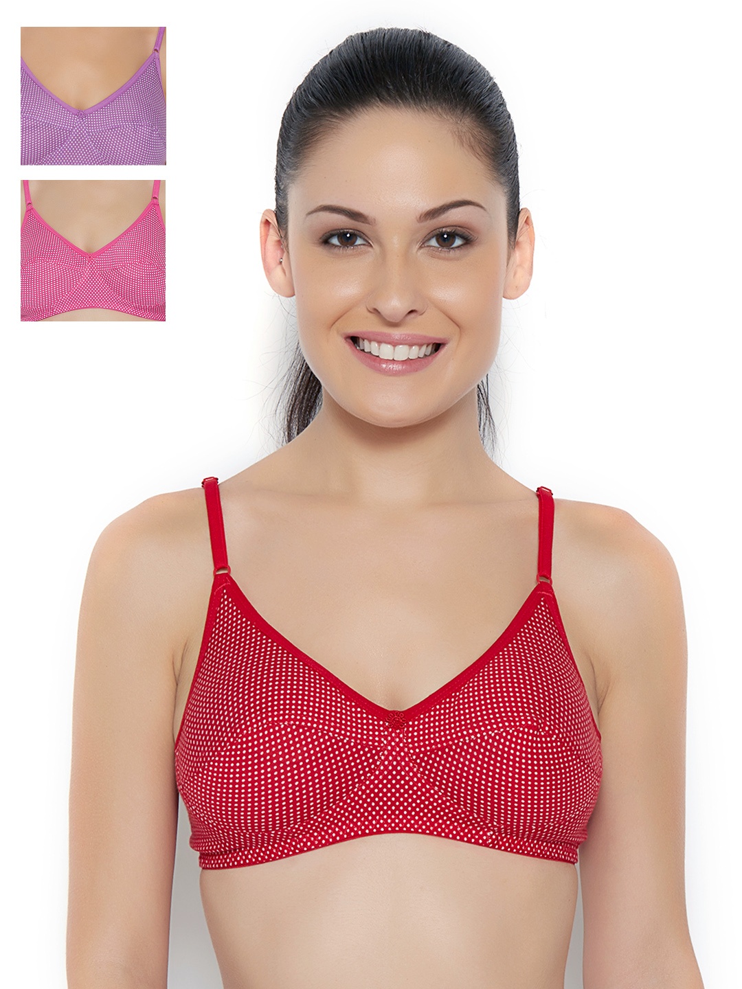 

Floret Pack of 3 Printed Full-Coverage Bras, Red