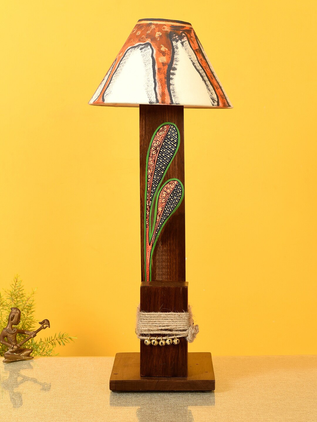 

AAKRITI ART CREATIONS Brown Walnut Flowers Twins Table Lamp