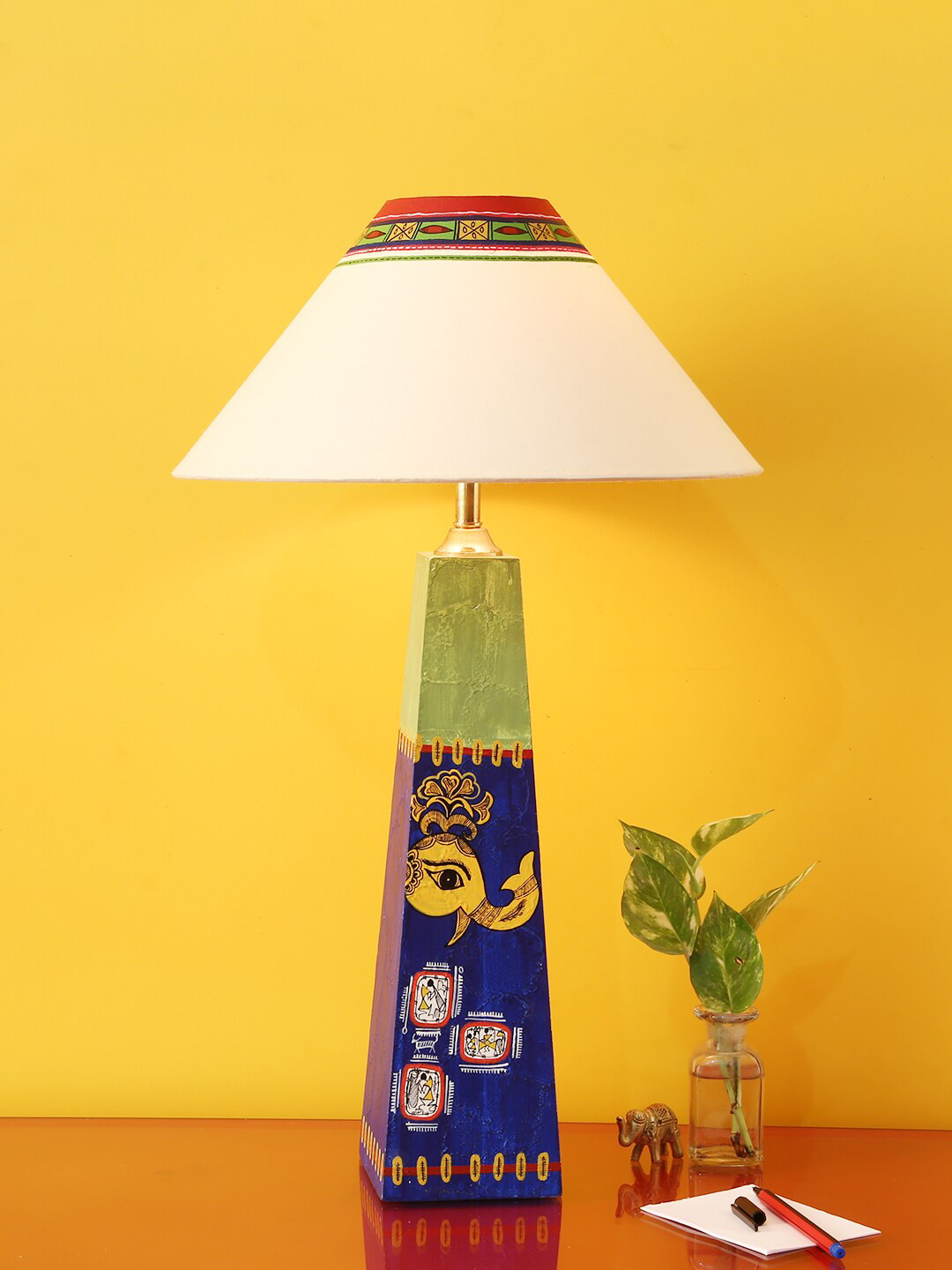 

AAKRITI ART CREATIONS Blue Madhubani Table Lamp