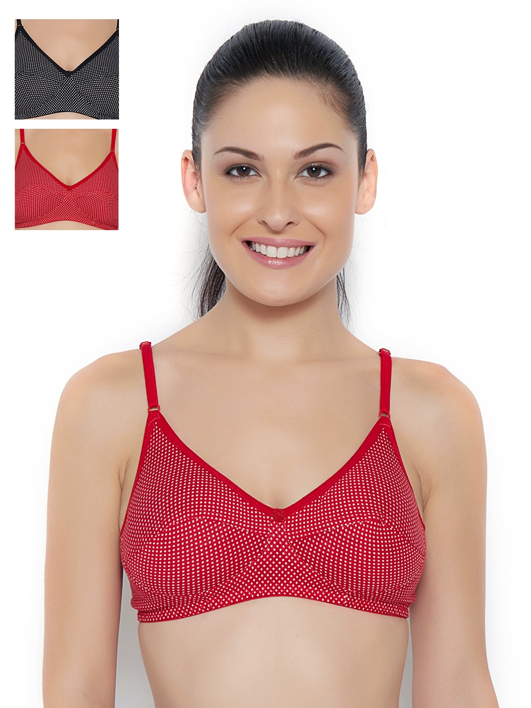 

Floret Pack of 3 Printed Full-Coverage Bras, Red
