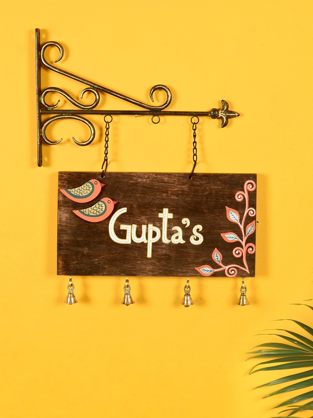 

AAKRITI ART CREATIONS Brown Name Board Wall Decor with Metal Stand