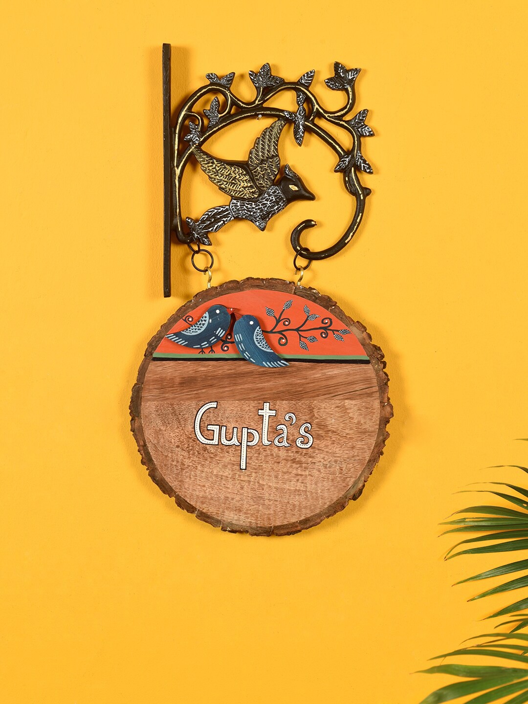 

AAKRITI ART CREATIONS Brown & Metallic-toned Textured Name Plate With Stand