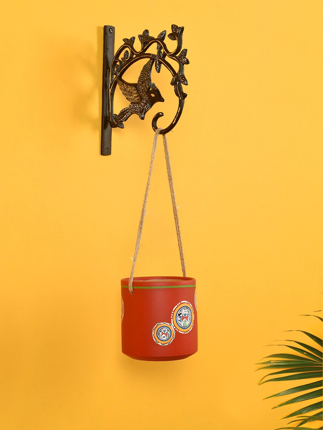 

AAKRITI ART CREATIONS Red Rose Terracotta Hanging Planter With Metal Stand