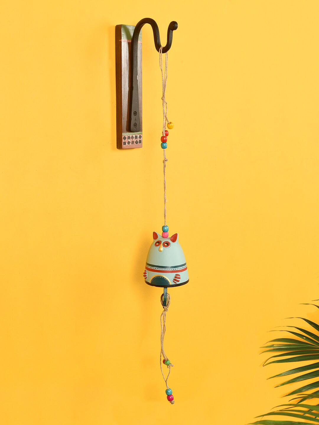 

AAKRITI ART CREATIONS Brown & Blue Terracotta Door Bell With Metal Stand