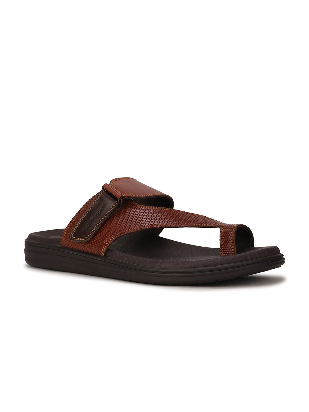 

Hush Puppies Men Brown & Tan Textured Leather Comfort Sandals