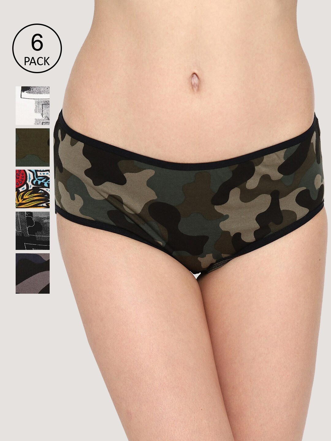 

Skidlers Women Pack Of 6 Assorted Pure Cotton Anti-Bacterial Hipster Briefs