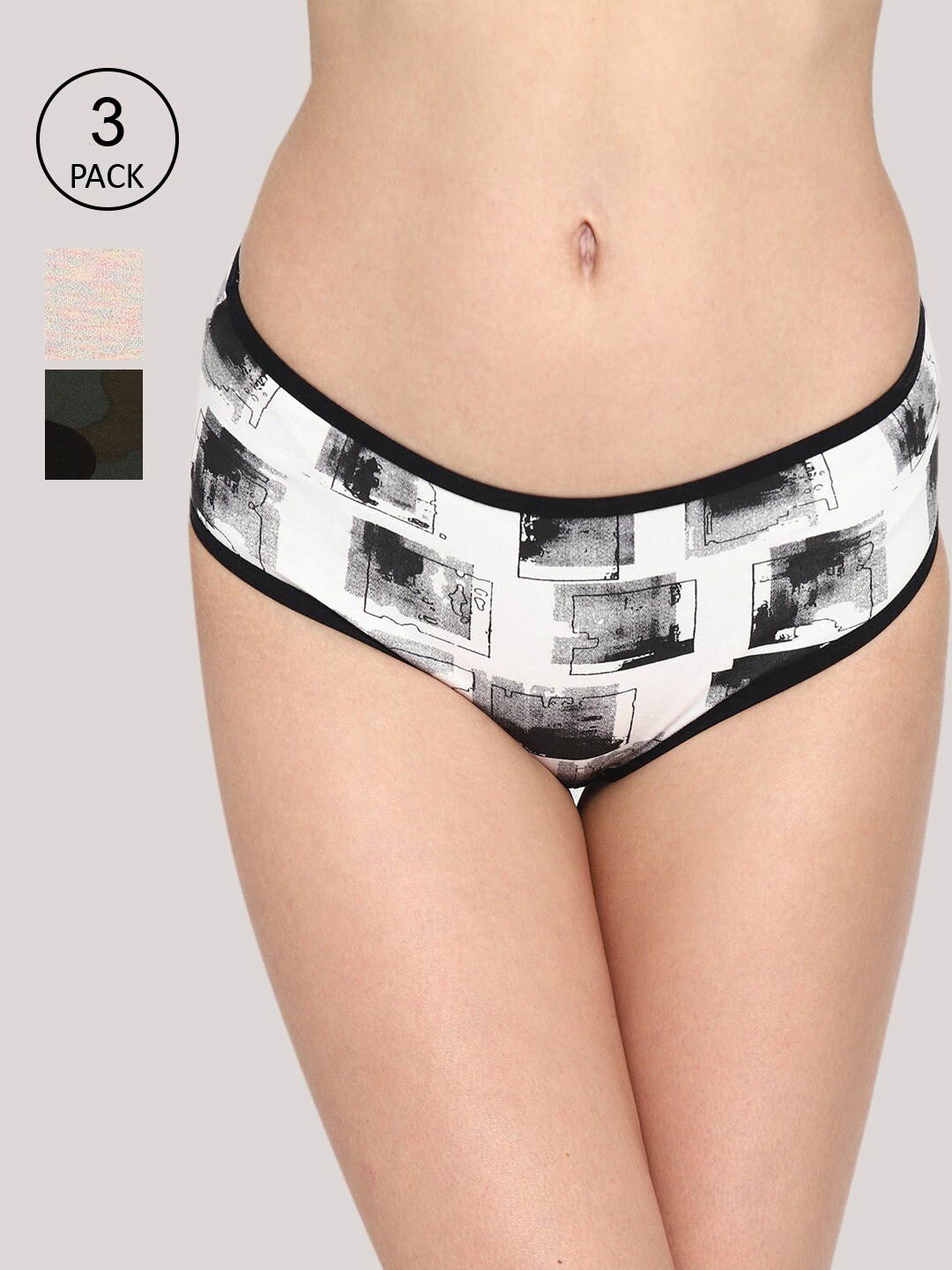 

Skidlers Women Pack Of 3 Assorted Anti-Bacterial Leak Proof Cotton Hipster Briefs