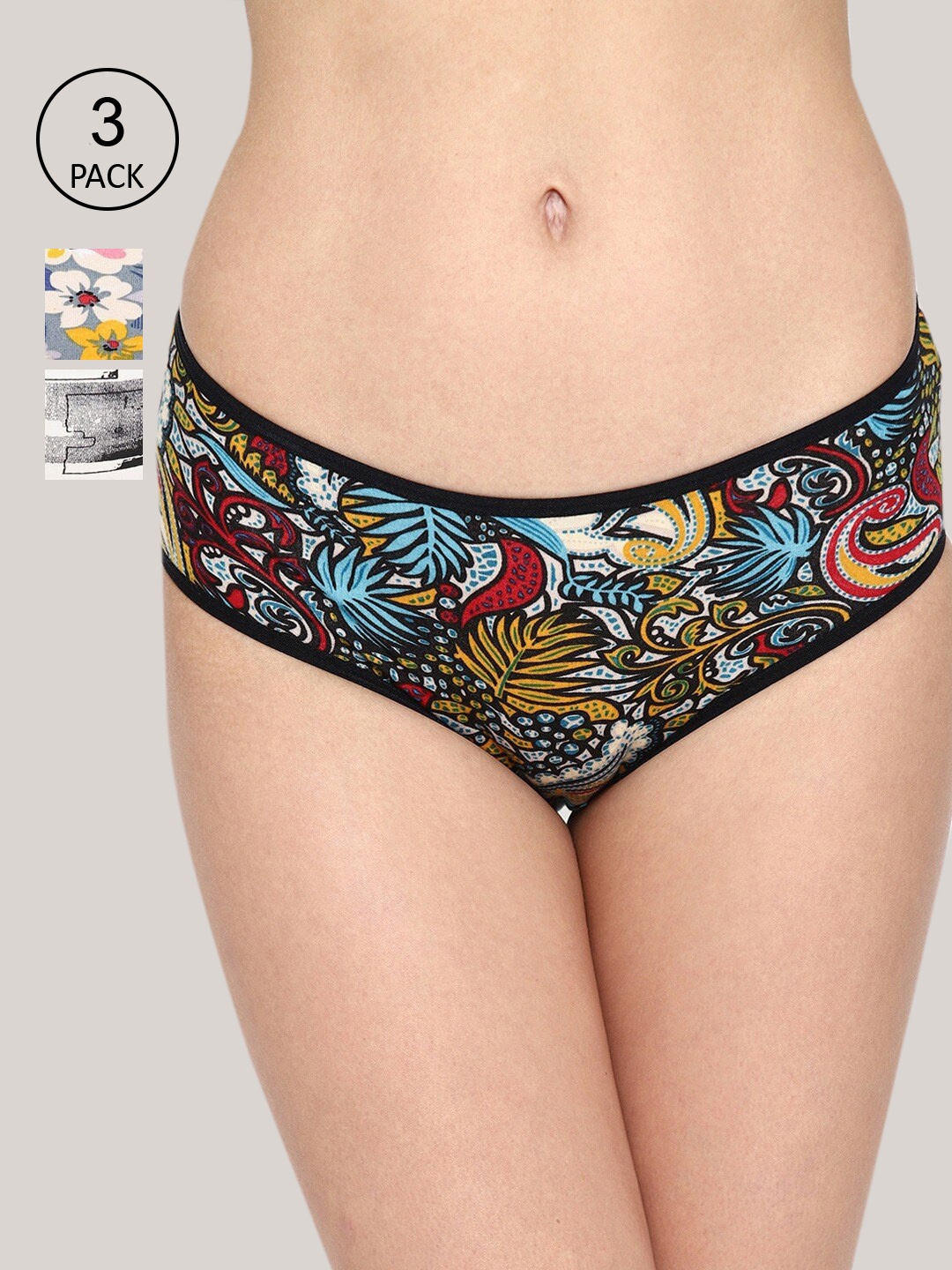 

Skidlers Women Pack Of 3 Assorted Pure Cotton Leak Proof Hipster Briefs BRIEF-SKD-50-55-42