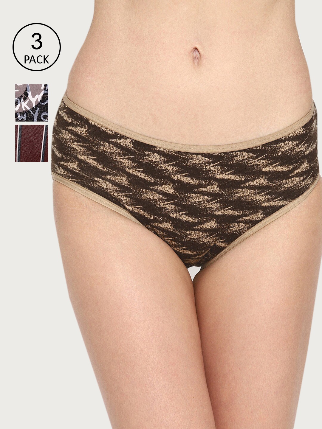 

Skidlers Women Pack Of 3 Assorted Cotton Mid-rise Hipster Briefs