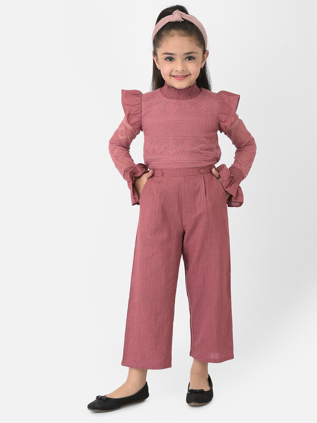 

Eavan Girls Dusty Pink Self Design Basic Jumpsuit