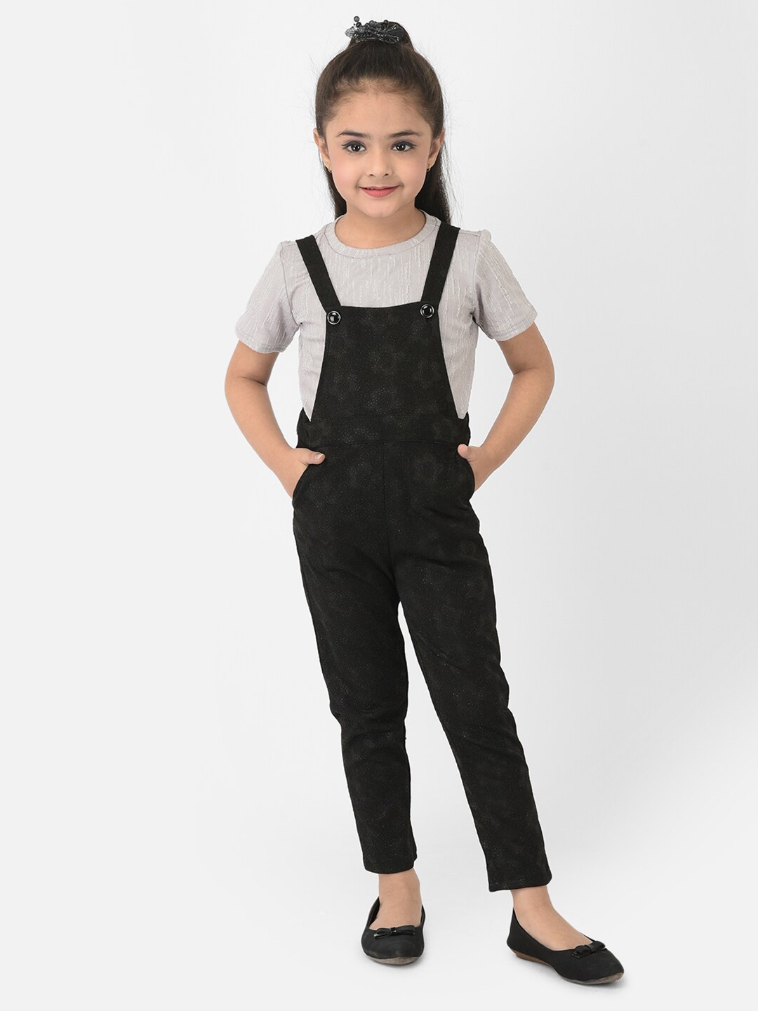 

Eavan Girls Black & Grey Embellished Dungaree with T-shirt