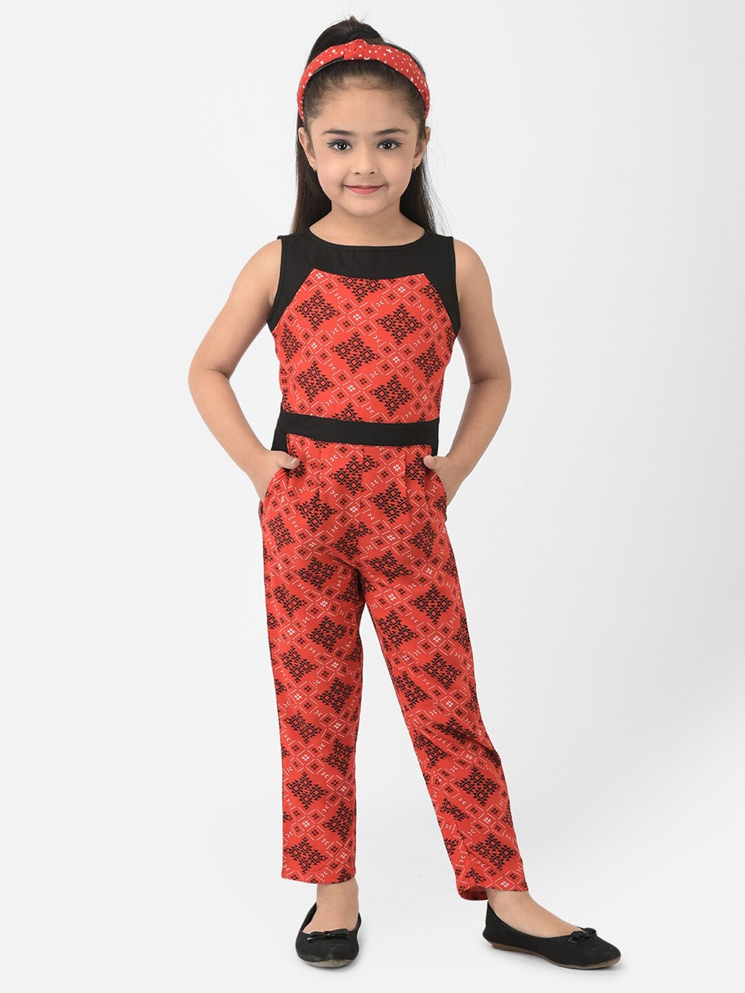 

Eavan Girls Red & Black Printed Basic Jumpsuit