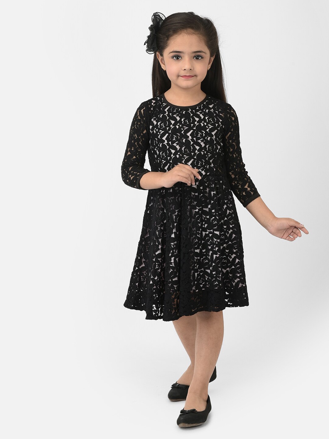 

Eavan Girls Black Floral Lace Fit & Flare Dress