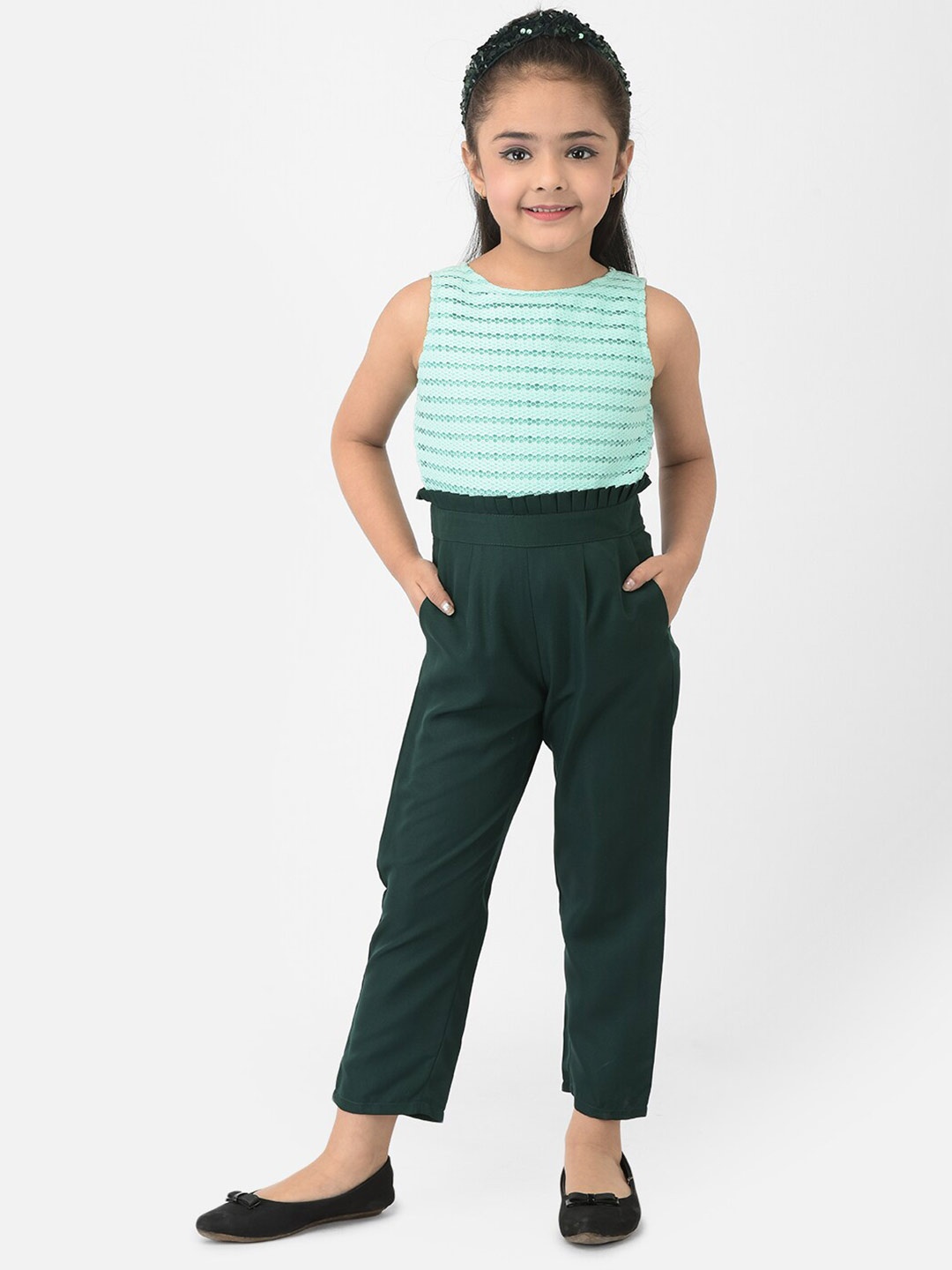 

Eavan Girls Green & Turquoise Blue Printed Basic Jumpsuit