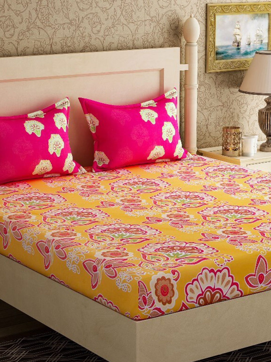 

BELLA CASA Multicoloured 110 TC Queen Ethnic Motifs Bedsheet with 2 Pillow Covers, Multi