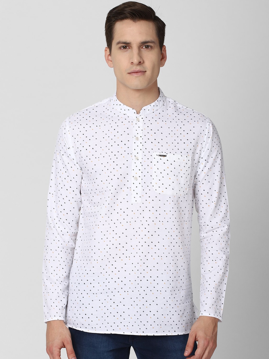 Peter England Men White Printed Pure Cotton Kurta
