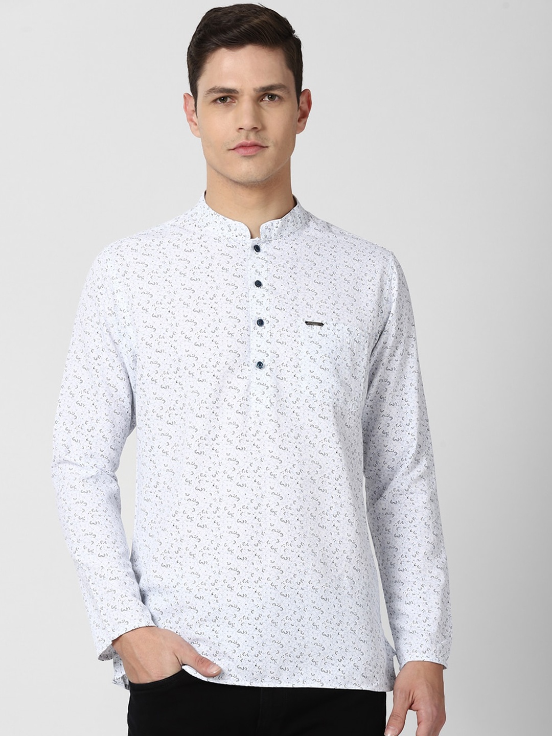 

Peter England Men White Floral Printed Cotton Kurta