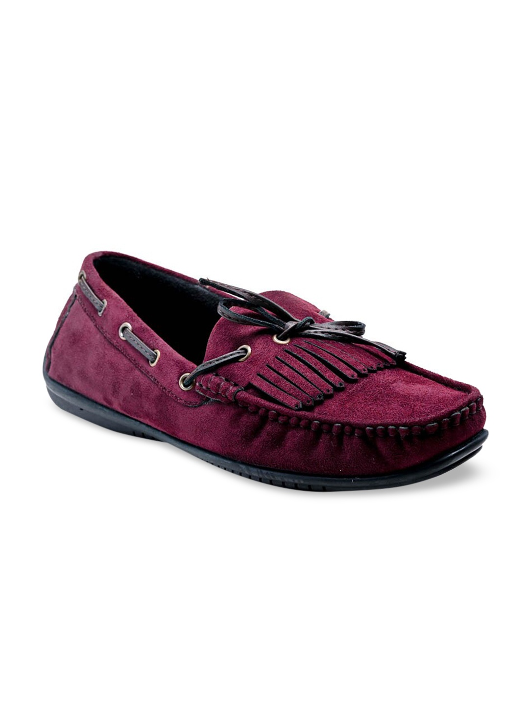 

MONKSTORY Men Burgundy Textured Lightweight Suede Boat Shoes