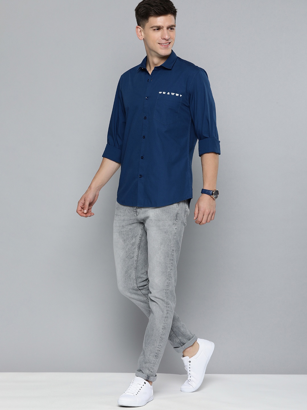 

Mast & Harbour Men Pure Cotton Casual Shirt, Blue