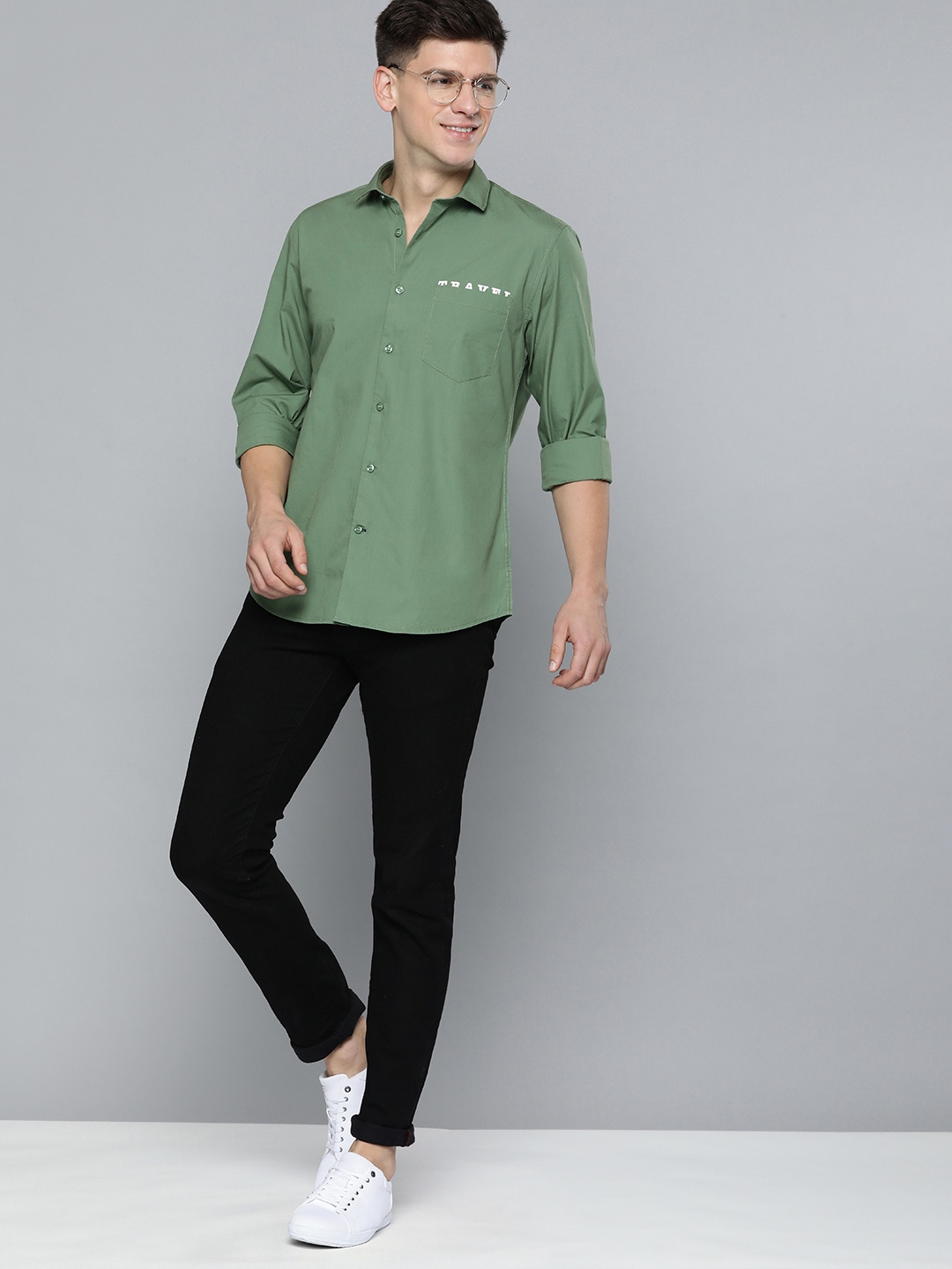 

Mast & Harbour Men Pure Cotton Casual Shirt, Green